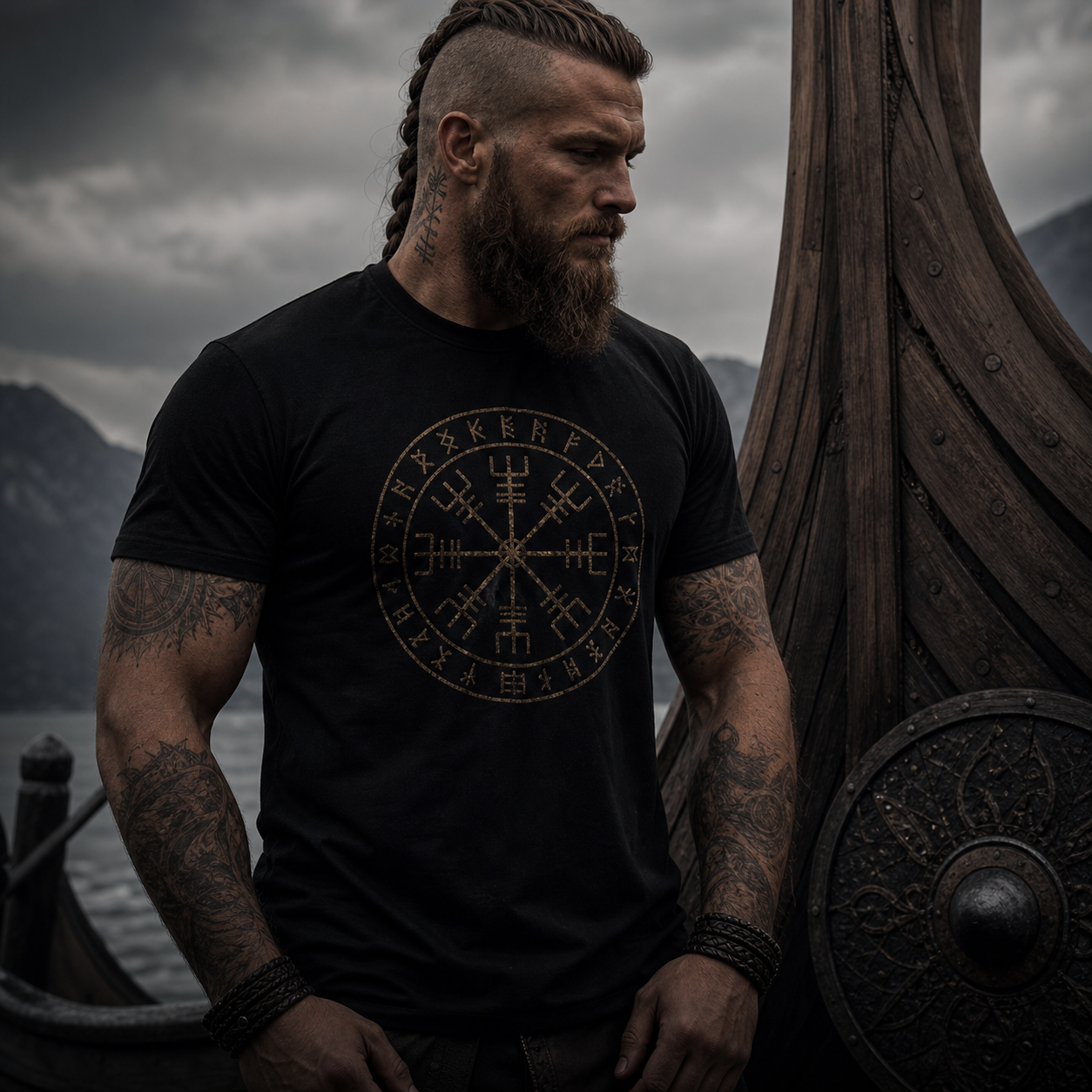 Dunkles Shirt mit nordischem Motiv
